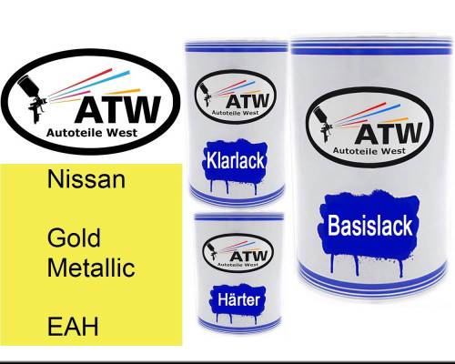 Nissan, Gold Metallic, EAH: 500ml Lackdose + 500ml Klarlack + 250ml Härter - Set, von ATW Autoteile West.